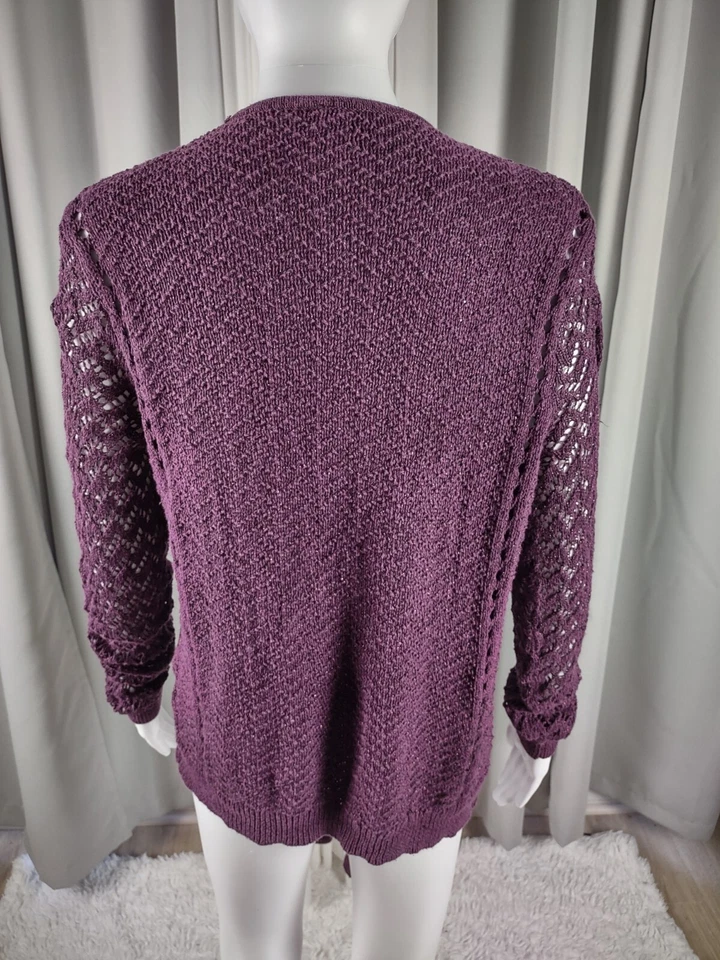 American Eagle Outfitters Women's Purple Long Open Crochet Style Cardigan Size L - Image 4 of 4