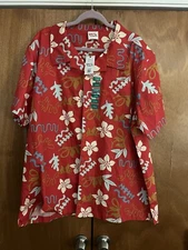 Barefoot In Paradise Shirt Mens Large Red Floral Beach Camp Hawaiian