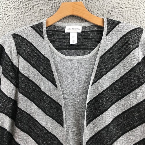 Alfred Dunner Chevron Stripe Two for One Top Womens XL Gray 3/4 Sleeve Crew NEW - Picture 2 of 15