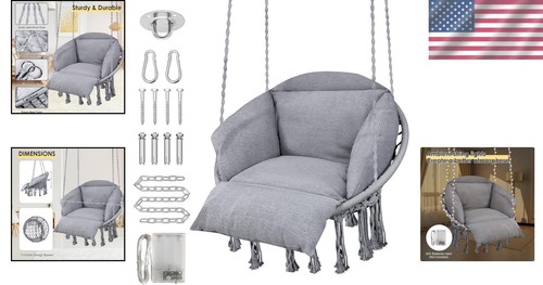 Bohemian-Style Hanging Chair with Thick Cushion - Ideal for Indoor & Outdoor Use - Picture 2 of 10