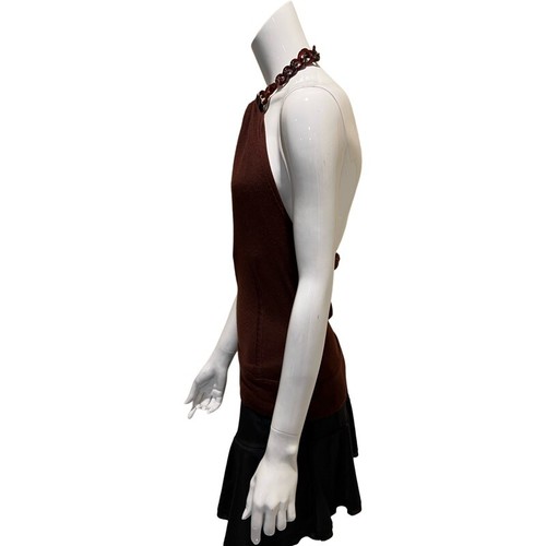 MILLY Chocolate brown cashmere halter top tortoise chain necklace! NWT $245 - 第 7/9 張圖片