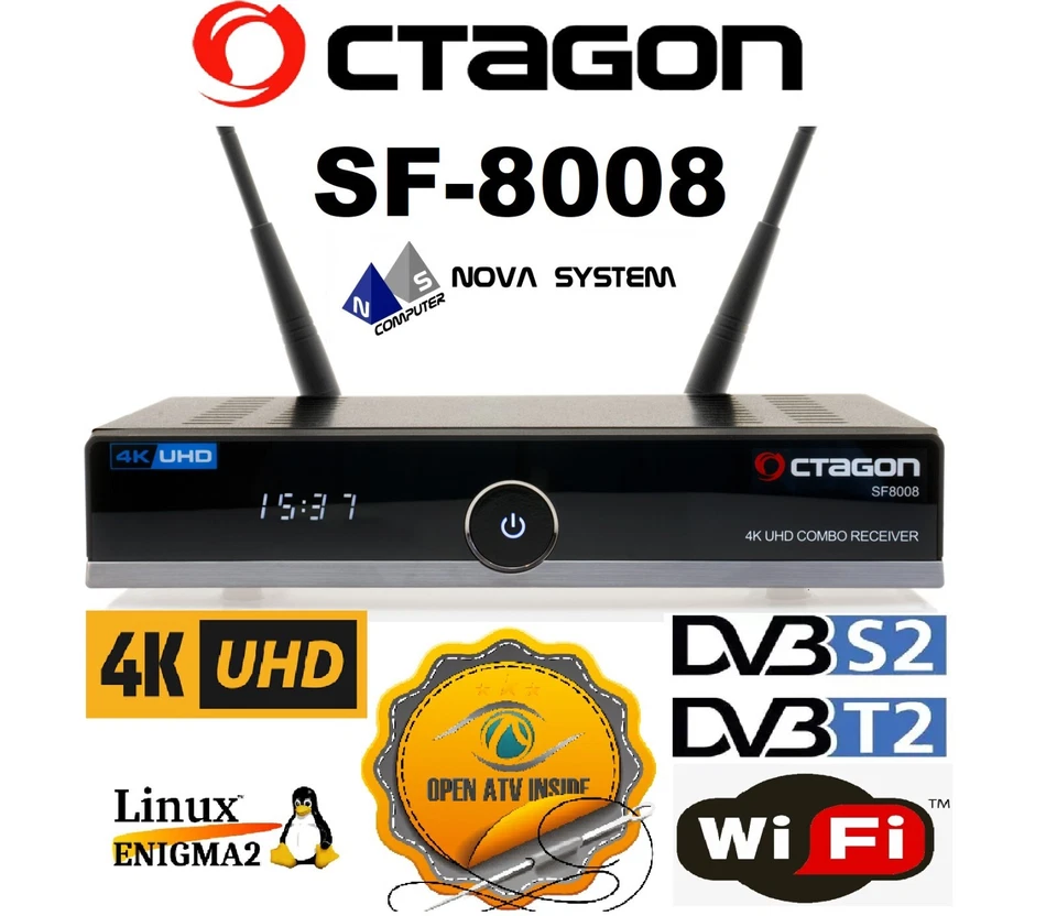 Decoder Octagon  SF8008 SUPREME 4K Combo DVB-S2XT2 Linux  Configurato OpenAtv - Immagine 2 di 4