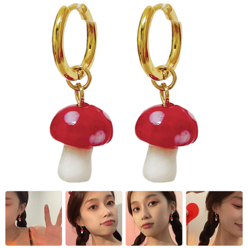Dangle Earrings Teen Girls Tiny Huggie Hoops Mushroom Huggie