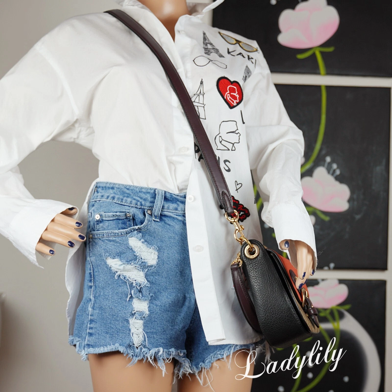 Borsa a tracolla Coach C5691 Kleo 17 firmata tela pelle liscia scamosciata $425 nuova con etichette