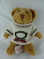 Russ Berrie 8" Teddy Bear Jointed Plush in Christmas knitted sweater Vintage