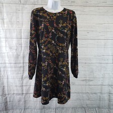 Ann Taylor LOFT Womens Printed Dress Sz 4 Black Pink Floral Long Sleeve