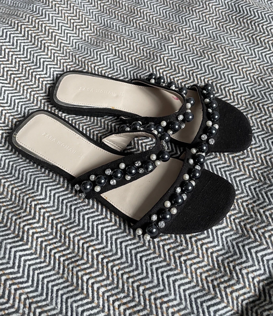 ZARA Flats Pearl Straps Slides Shoes Sandals Size 38