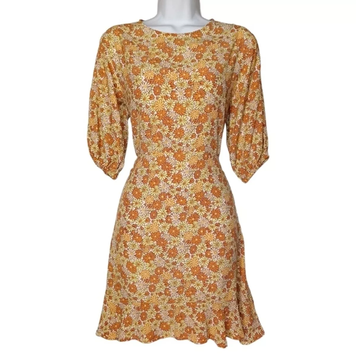 165 FAITHFULL THE BRAND Orange Yellow Daisy Floral Print A Line