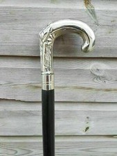 Vintage Solid Silver eva Adam Head Vintage BLACK Wooden Walking Stick Cane hand
