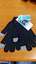  WINTER APPAREL KNIT TOUCH SCREEN USE GLOVES BLACK W/ GRAY NWT 