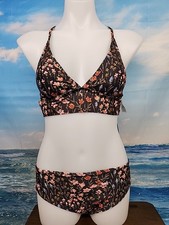 Nwt Cupshe Womens Two Piece Swimsuit Size Small Black Orange Red Floral