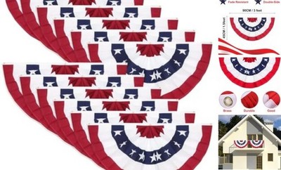American Pleated Fan Flag, 3 x 1.5 Ft USA Patriotic Half Fan Bunting, Red