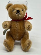Vtg HERMANN Mohair 5" Teddy Bear Red Ribbon Jointed West Germany