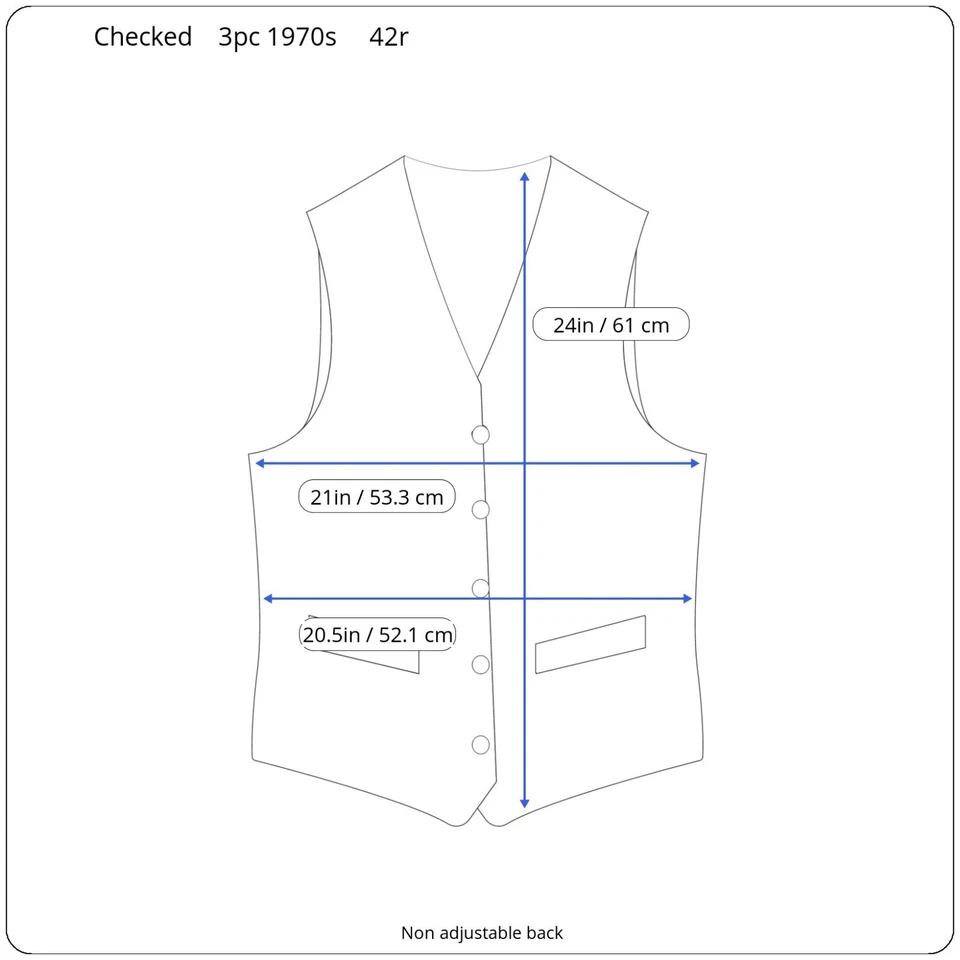 1970s 3 Piece Suit 42r 34x33 Flare Leg Wide Lapel Checked - Image 3 of 4