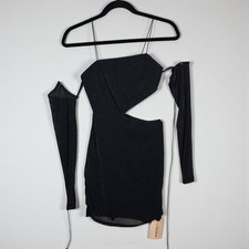 SHEINBAE Black Glitter Cut Out Bodycon Mini Dress Spaghetti Strap Woman Small