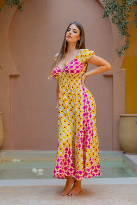 Gold & Silver Paris Damen Boho Ibiza Hippie Sommer viskose Maxikleid Gr. S, M