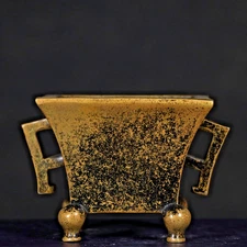 Old Chinese pure copper Three legged square halberd furnace incense burner