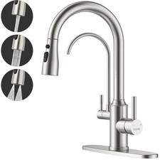 Kitchen Faucet with Pull Down Spayer and Water Filter, 3 in 1 Sink Faucet wit...