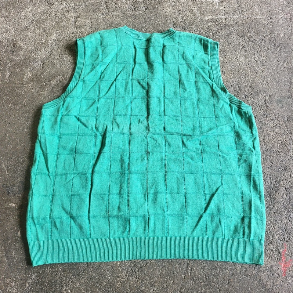 Chaleco Suéter Vintage Y2K Haggar Talla 2XL XXL Verde Como Nuevo Enmarcado a Mano Otoño Vacaciones Foto 4 de 4