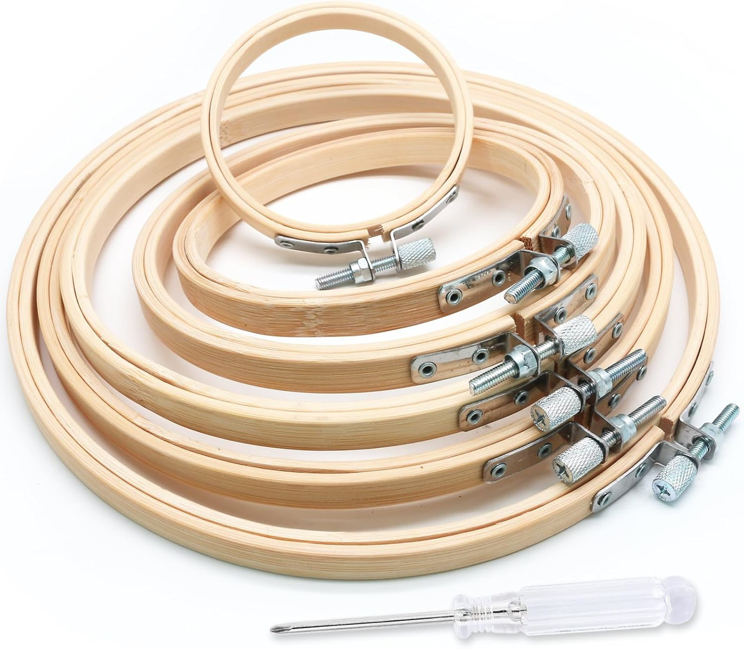 Hoops Set, Round Wood Embroidery Hoops, Adjustable Bamboo Ci