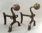 SUPERB PAIR ANTIQUE ART NOUVEAU SOLID CAST BRONZE FIRE DOGS