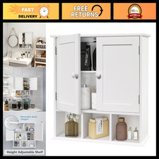 White Bathroom Wall Cabinet with 2 Doors, Adjustable Shelves, Storage Organizer