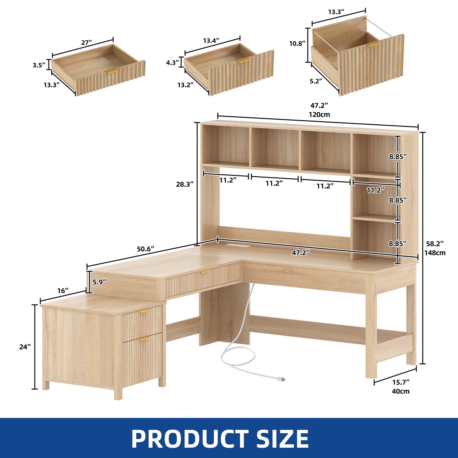 L Shaped Desk 67 inche Computer Desk Gaming Desk with Hutch & Drawers LED Lights