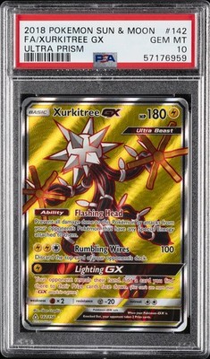 2018 POKEMON SUN & MOON ULTRA PRISM #142 FULL ART/XURKITREE GX PSA