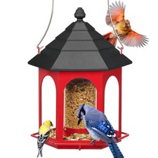 Kingsyard Metal Bird Feeder for Outdoors Hanging, 3 lbs Seed Feeder, Wild Red