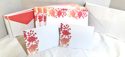 Pre Scored Note Cards Cardstock Envelopes Coral Pink Peach Floral Blank Inside