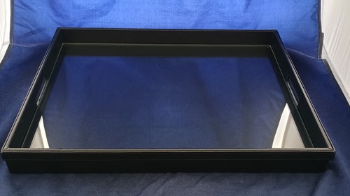 Ralph Lauren Black Leather Bar Tray CFT75-600 16" x 20" Custom Glass VINTAGE NEW - Picture 11 of 15