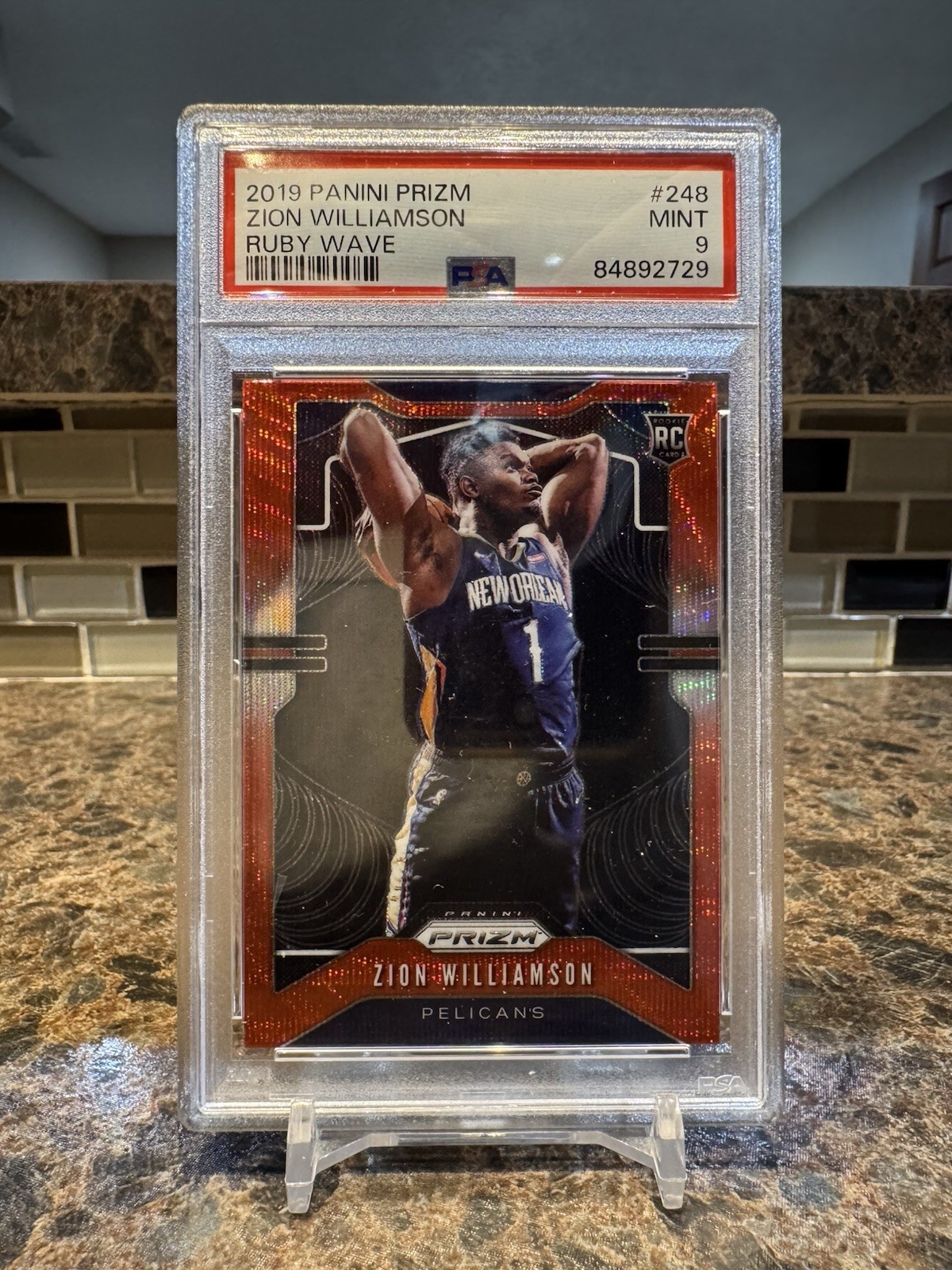 2019-20 Panini Prizm - Rookie Zion Williamson #248 Ruby Wave Prizm PSA 9 (RC)