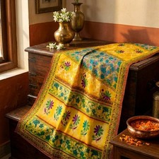 Sanskriti Vintage Yellow Moss Crepe Saree Floral Printed Fabric 5 Yard Soft Sari