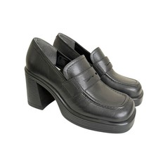 Steve Madden Fulfill Y2K Black Leather Chunky Heel Platform Loafers Goth Size 8