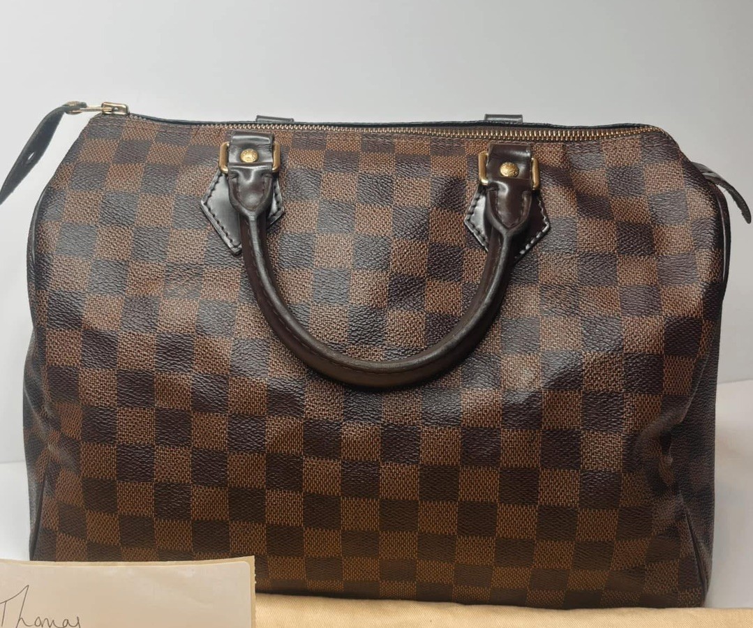 Louis Vuitton Speedy 30 leather canvas Damier Ebene hand bag