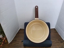 Vintage Cream with Brown Trim/Handle  Enamelware Saucepan