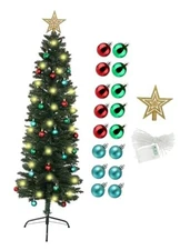  Skinny Pencil Christmas Tree Artificial Slim Thin Christmas Tree 5ft Green