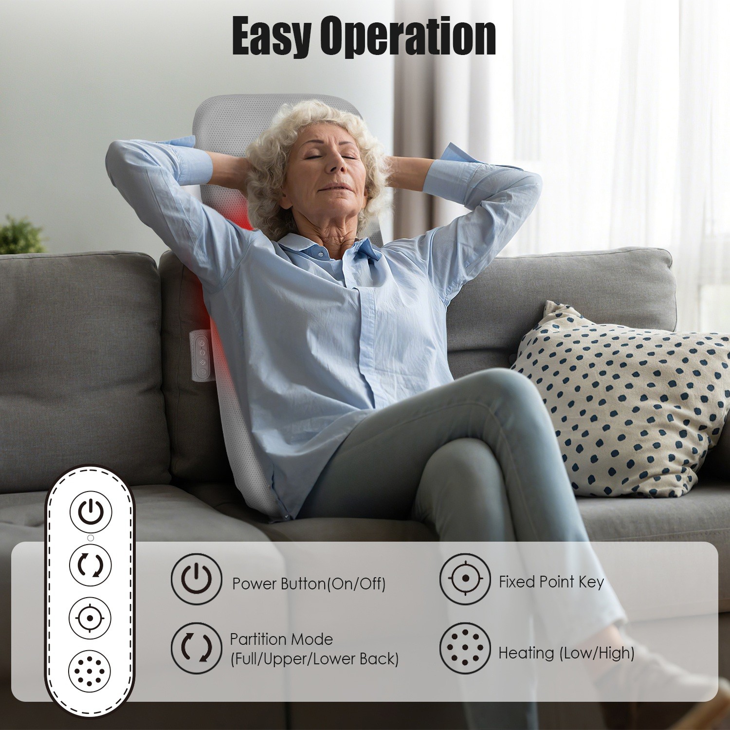 Shiatsu Full Back Massager for  Deep Tissue Heating Chair Massage Pad