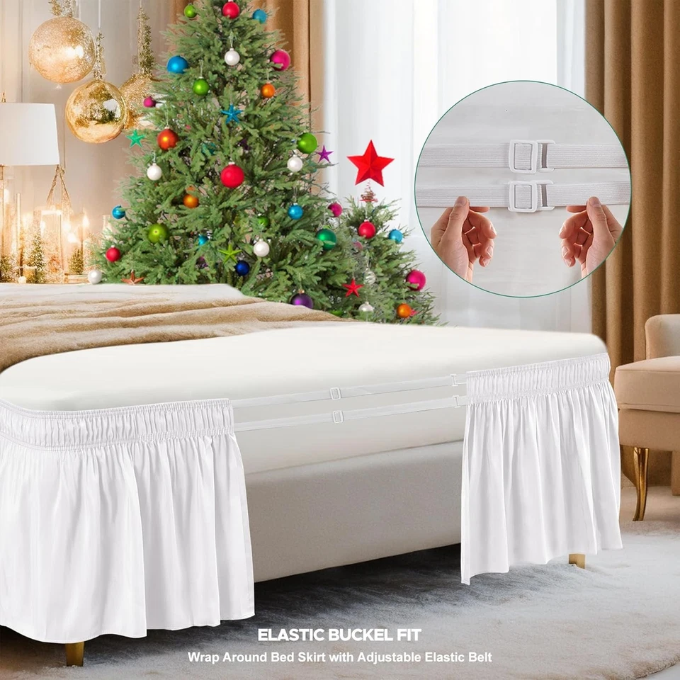 Falda de cama Queen envolvente 15" blanca caída ajustable elástica fácil ajuste polvo Foto 4 de 4