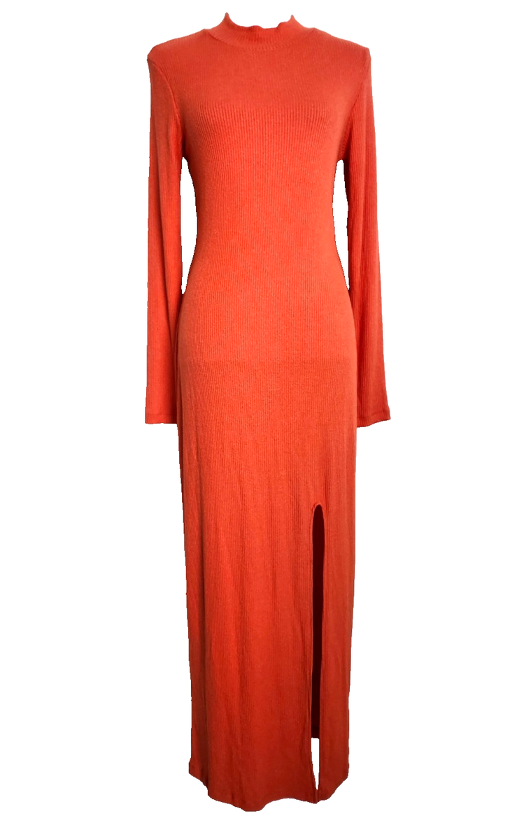 zara maxi dress orange Vibrant ZARA long sleeve orange ribbed