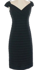 Adrianna Papell Size 4 Black Cocktail Dress w/ Cap Sleeves & Shutter Pleats