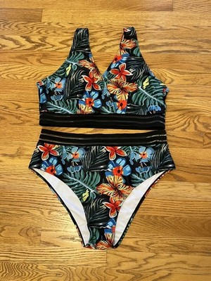 SWIMSUIT Women's Two-piece Tropical Print Elastic Bands Sz 4XL NWOT