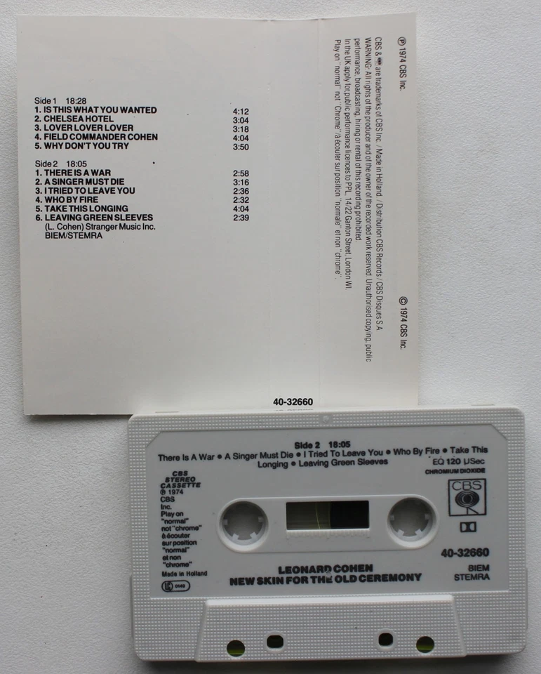 LEONARD COHEN - NEW SKIN FOR THE OLD (CBS ‎4032660) 1981 EUROPE CASSETTE REISSUE Foto 3 de 3