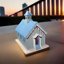 Vintage Byron Molds Christmas Village Schoolhouse 1979 Hand Painted 2 Tone blue