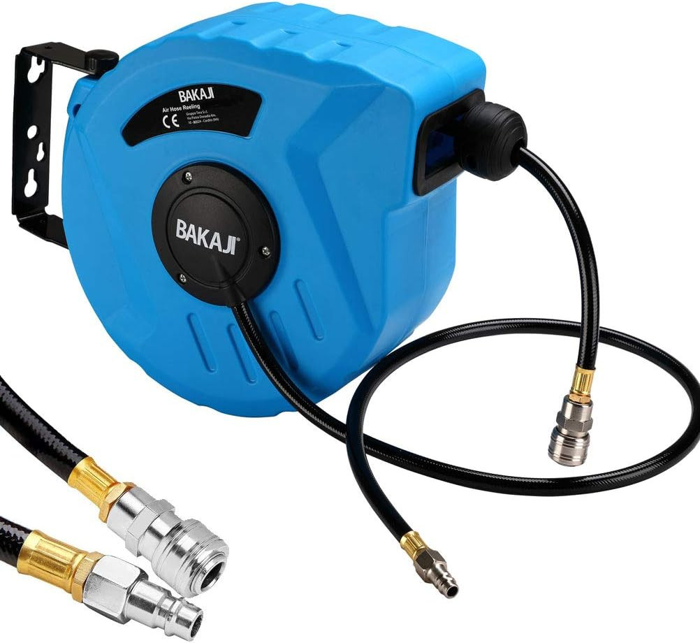 Avvolgitubo Aria Compressa Con Tubo 10 Mt Attacco 1/4" Fissaggio a Parete Muro S