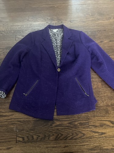 Blazer/Chaqueta Chico's Texturizado Material Ajustado Púrpura Oscuro Talla 2 L (12) Usada en Excelente Condición - Imagen 2 de 5