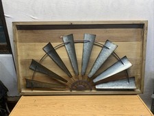 Rustic Metal Windmill Wood Wall Art Country Home Farm Decoration 31.5 x 18