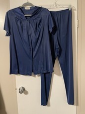 Vintage Vanity Fair Nylon Womens Pajamas Size M Navy Blue Made In USA