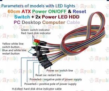 60cm ATX Power ON/OFF & Reset Switch +2x Power LED HDD PC Desktop Computer Cable