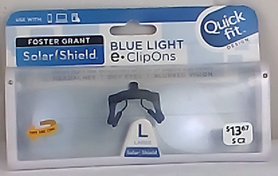 Foster Grant Solar Shield Blue Light E-ClipOns Quick Fit Over Eyeglasses - 